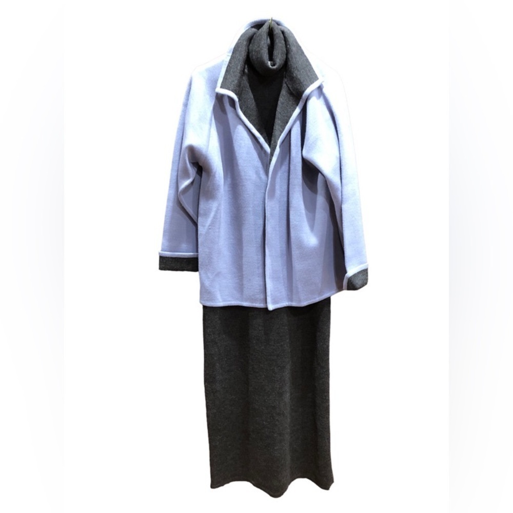 Marconi 2pc Grey Turtleneck Short Sleeve Dress w/ Purple Long Sleeve Jacket Sz S
